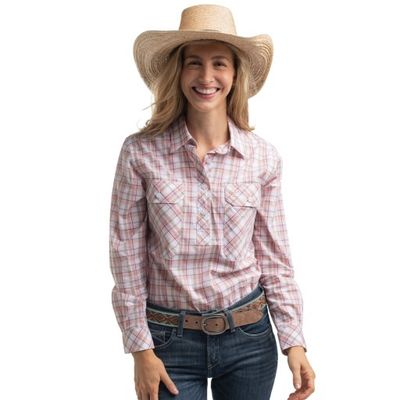WOMEN'S GEORGIE HALF BUTTON PLAID WORKSHIRT