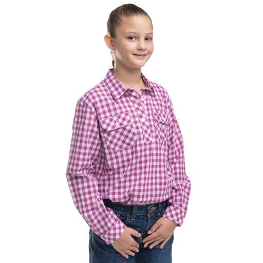 GIRL'S HARPER HALF BUTTON CHECK WORKSHIRT, Size: MEDIUM