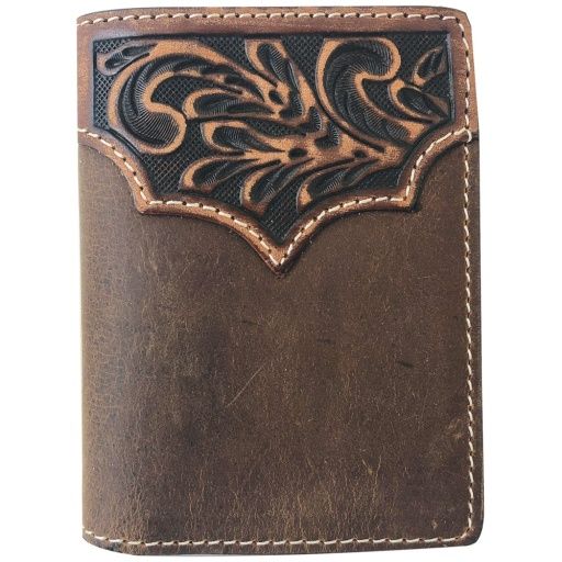 TRI-FOLD WALLET - TOOLED YOKE TAN