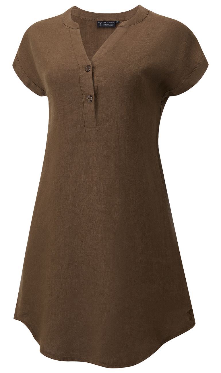 Alina Linen Dress, Colour: Cocoa Brown, Size: S(10-12)
