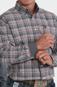 Cinch Men's L/S Red Stipe Grey Check