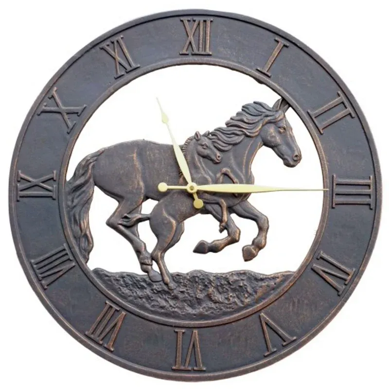 Outback Cast Aluminium Outdoor Weatherproof Wall Clock, 58cm, Pattern: Running Horse