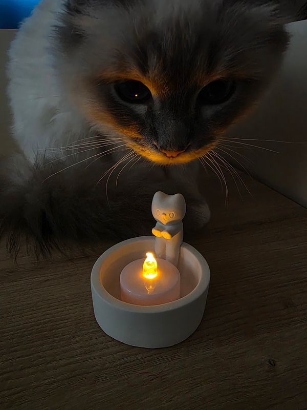 Teelichthalter „Kleine Katzenliebe“ – Manufaktur-Guss mit Figur