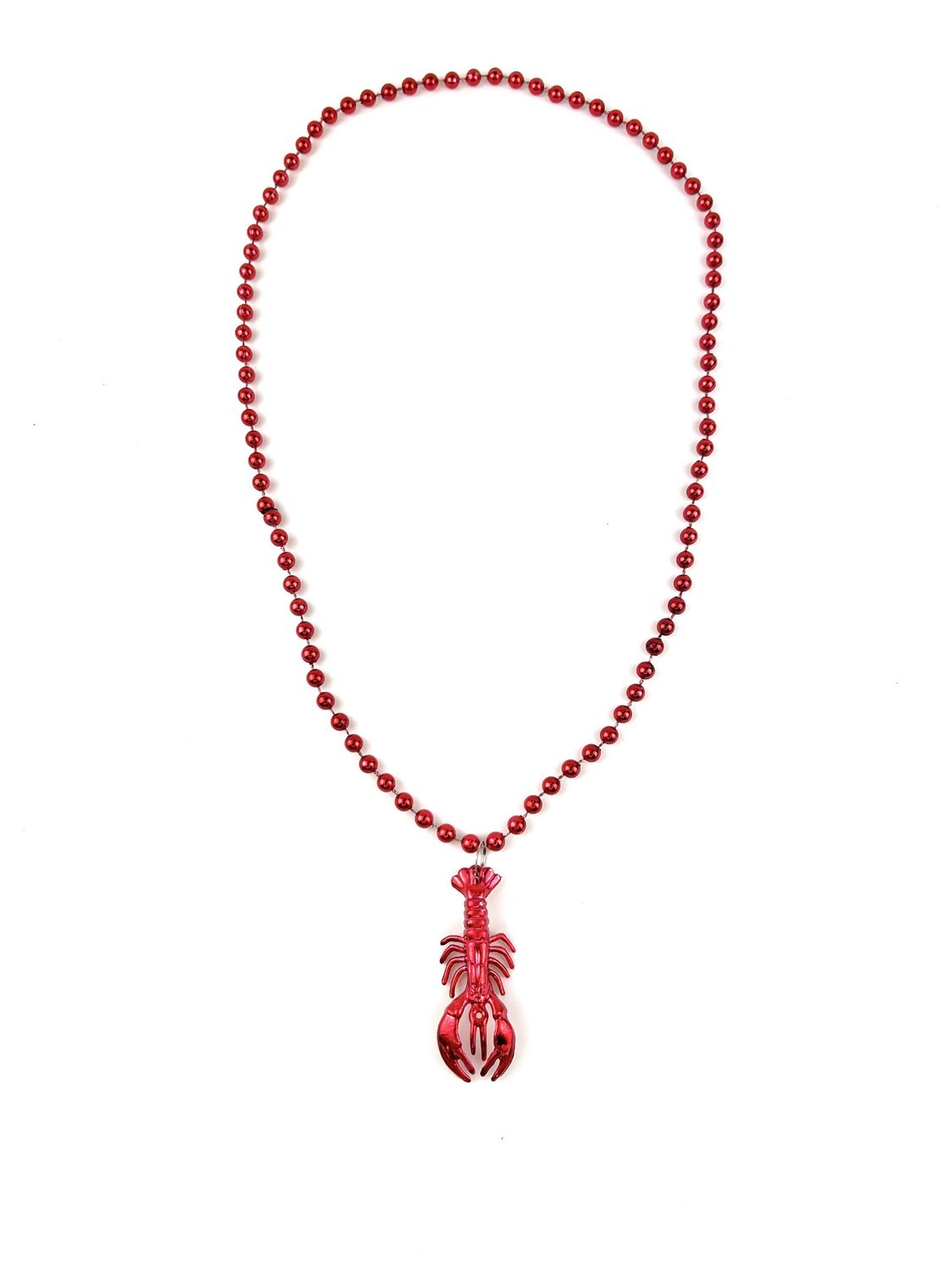 33&quot; 7mm Metallic Red Bead with Crawfish/Lobster Medallion single
