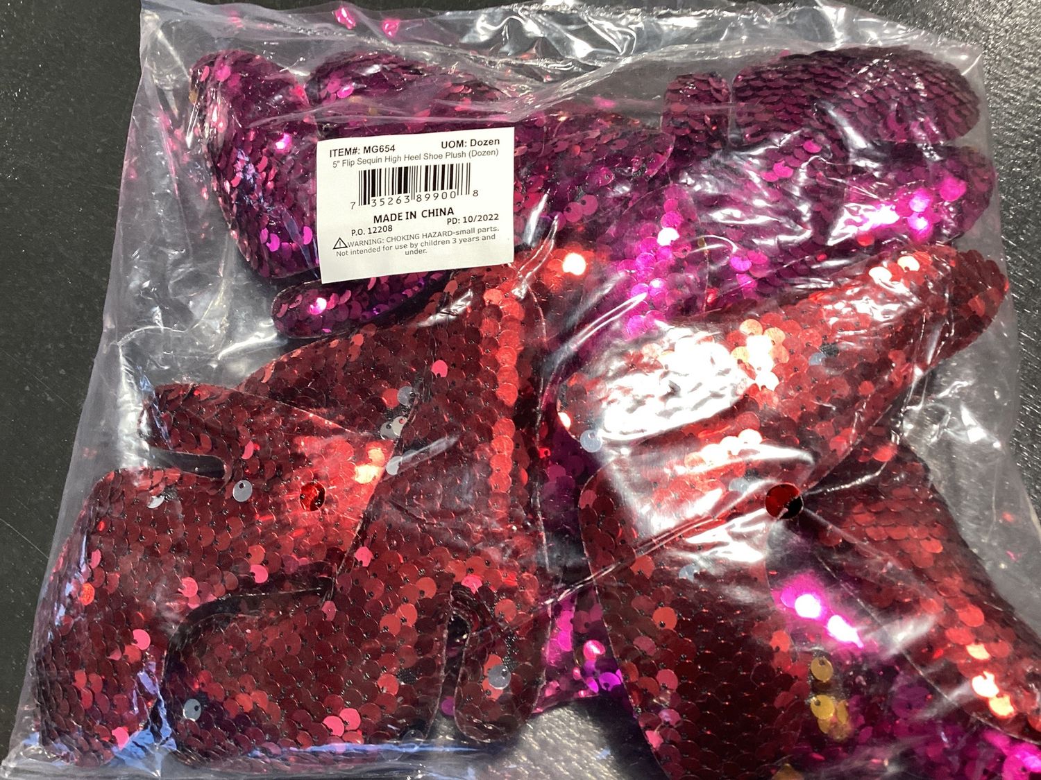 5" Flip Sequin High Heel Shoe Plush (Dozen) MG654