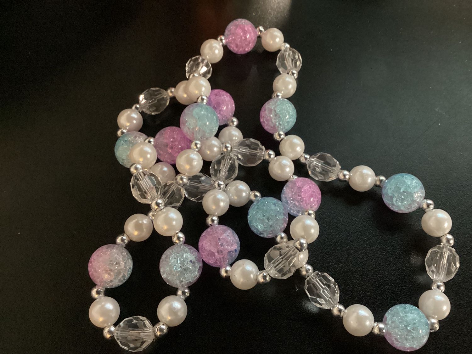 40" Acrylic Pink and Turquoise Marble Bead Necklace single