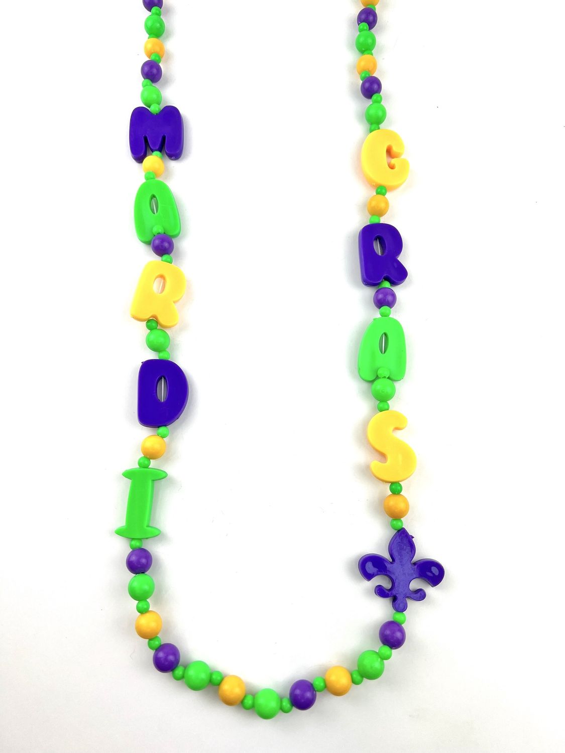 40" Purple, Green and Yellow Mardi Gras and Fleur de Lis Necklace (Dozen)