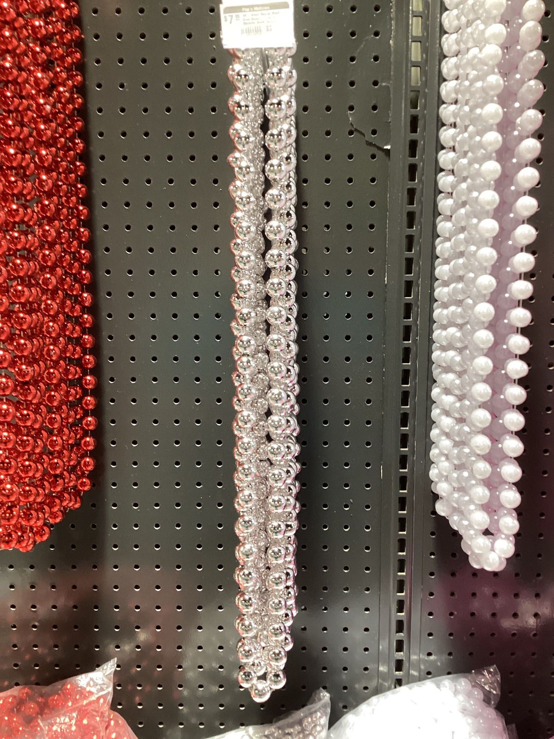 48" 18mm Round Mardi Gras Beads - Dozen Metallic Silver single