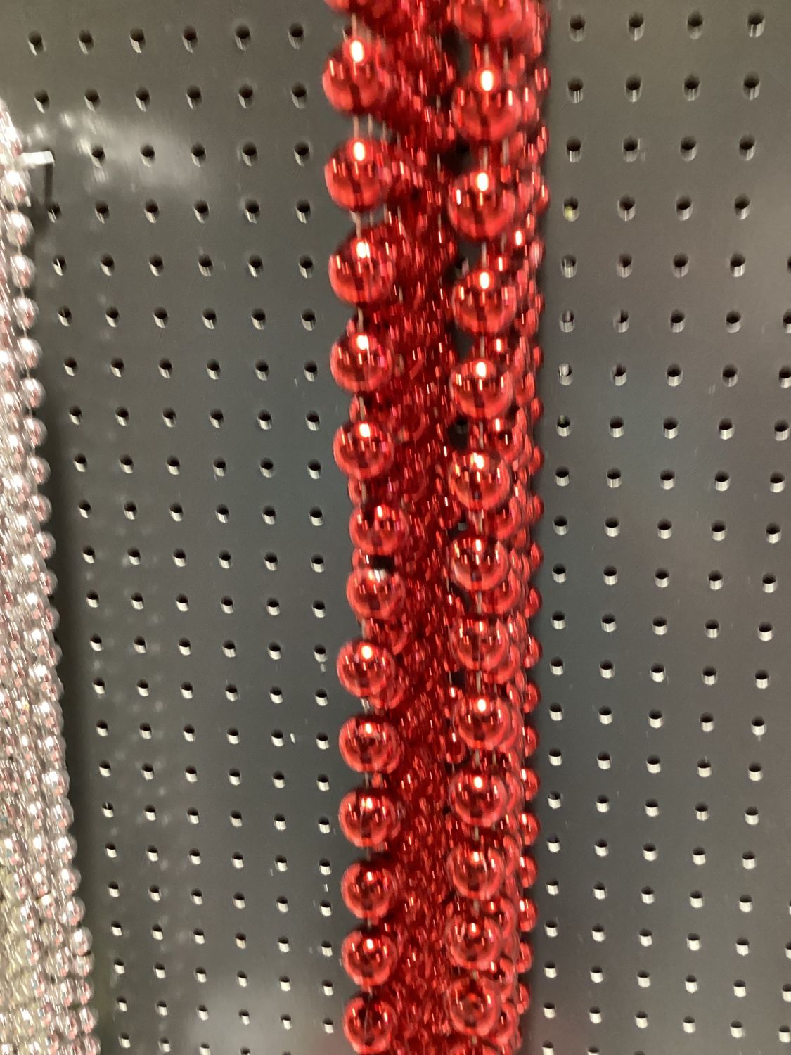 48" 18mm Round Mardi Gras Beads - Dozen Metallic Red single