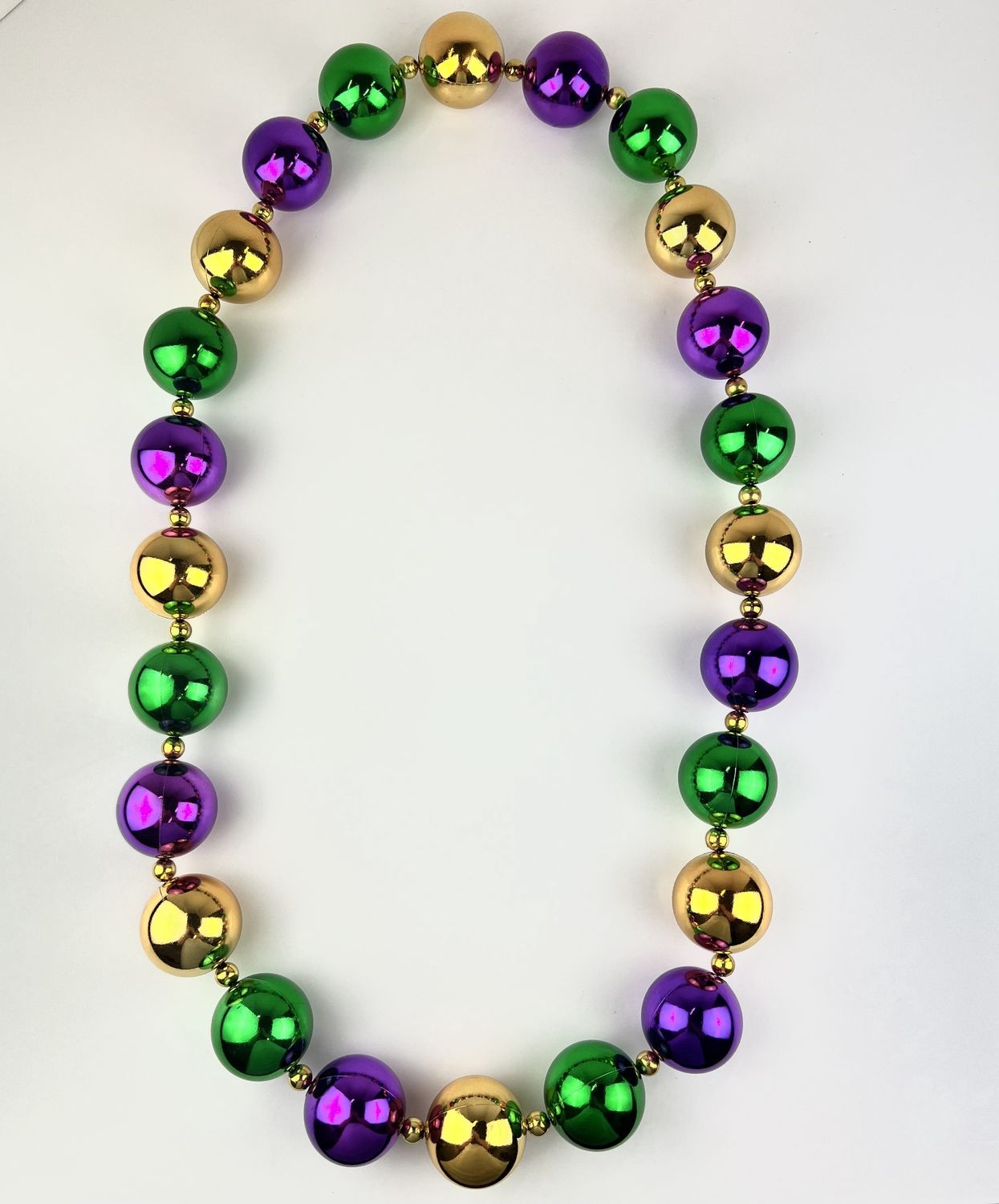 48" 50mm Purple, Green and Gold Round Balls Necklace single