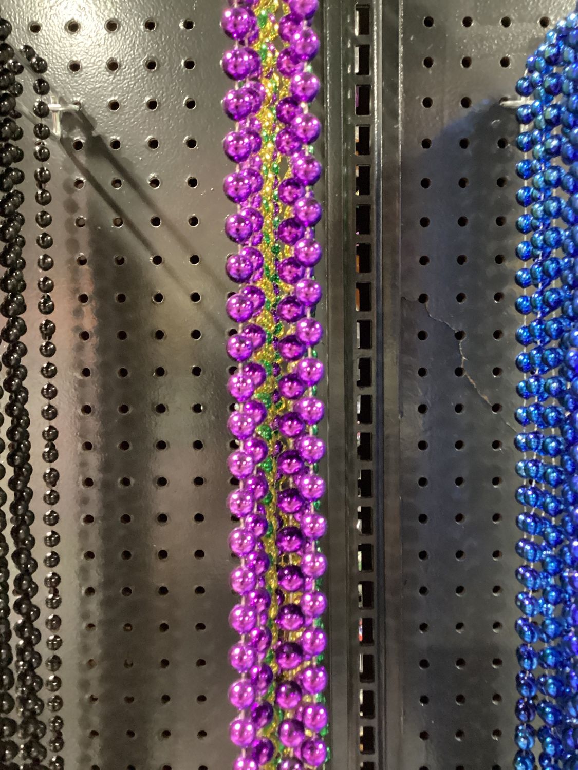 60" 12mm Round Metallic Purple, Gold and Green Mardi Gras Beads - Dozen) single