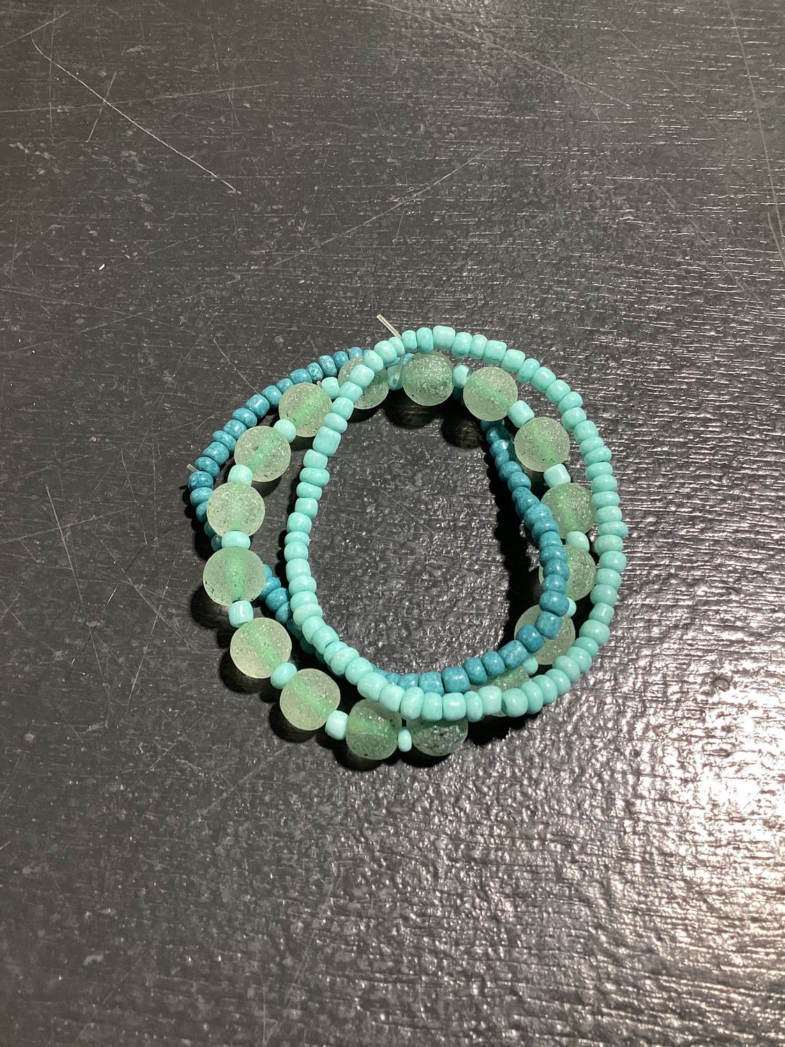 7" Glass Bead Bracelets - Turquoise and Light Blue single