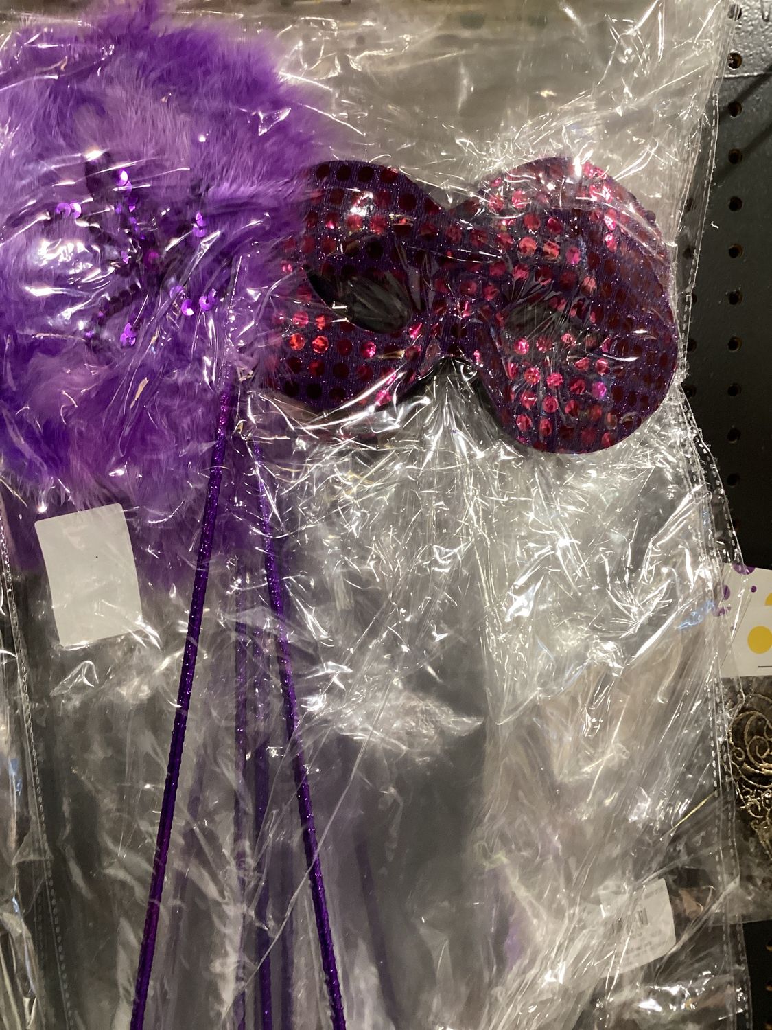 Lavender Glitter Mask with Sequin Stick and Beaded Applique on Feathers (Each)