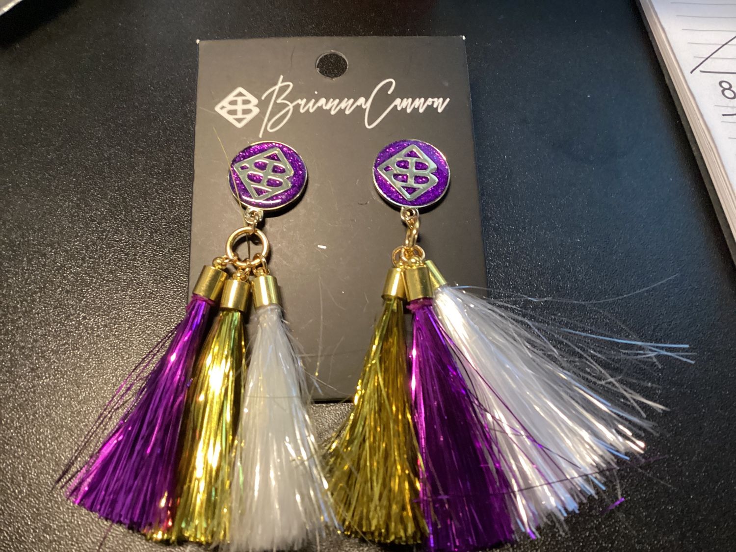 Mardi Gras 2023 - Purple, Gold, and White Metallic Jumbo Tassel Earrings
