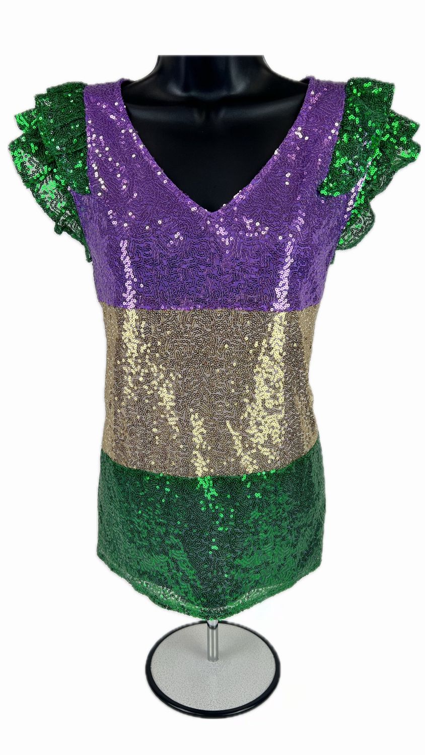 Mardi Gras Sequin Stripe Top with Double Ruffle Sleeve Detail - Medium (Each)