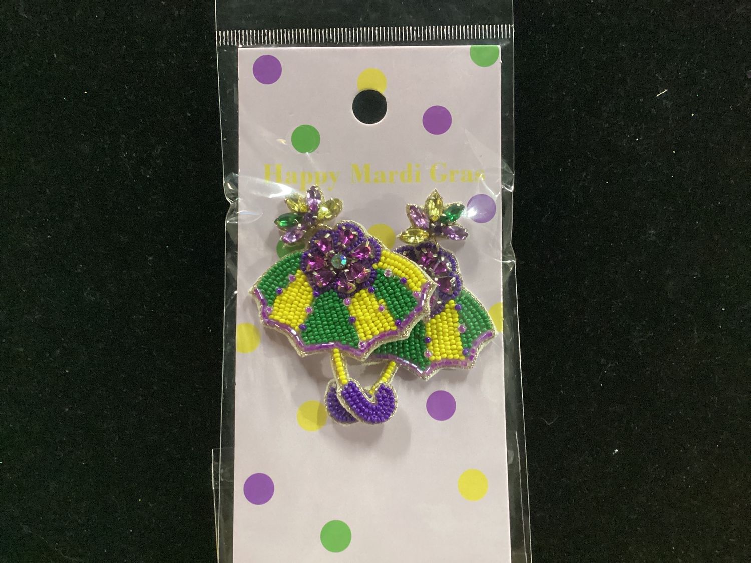 Mardi Gras Umbrella Seed Bead Drop Earrings (Pair)