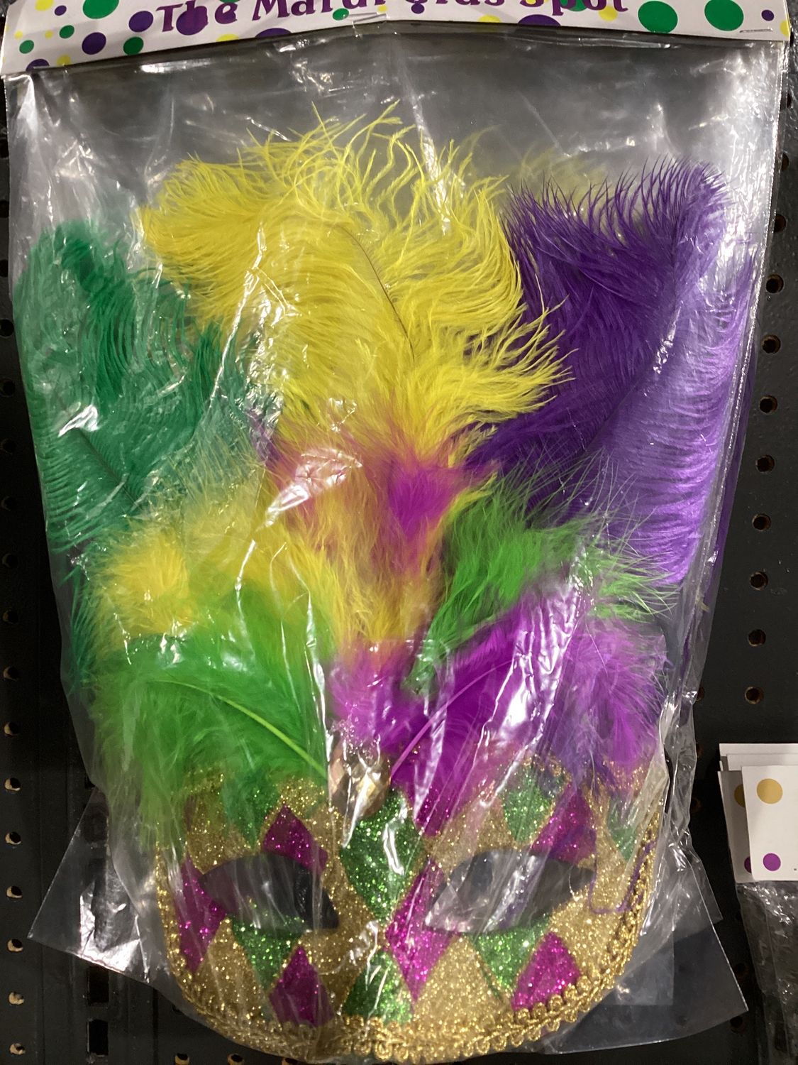 Purple, Green and Gold Harlequin Mask with Purple, Green and Gold Feathers (Each)