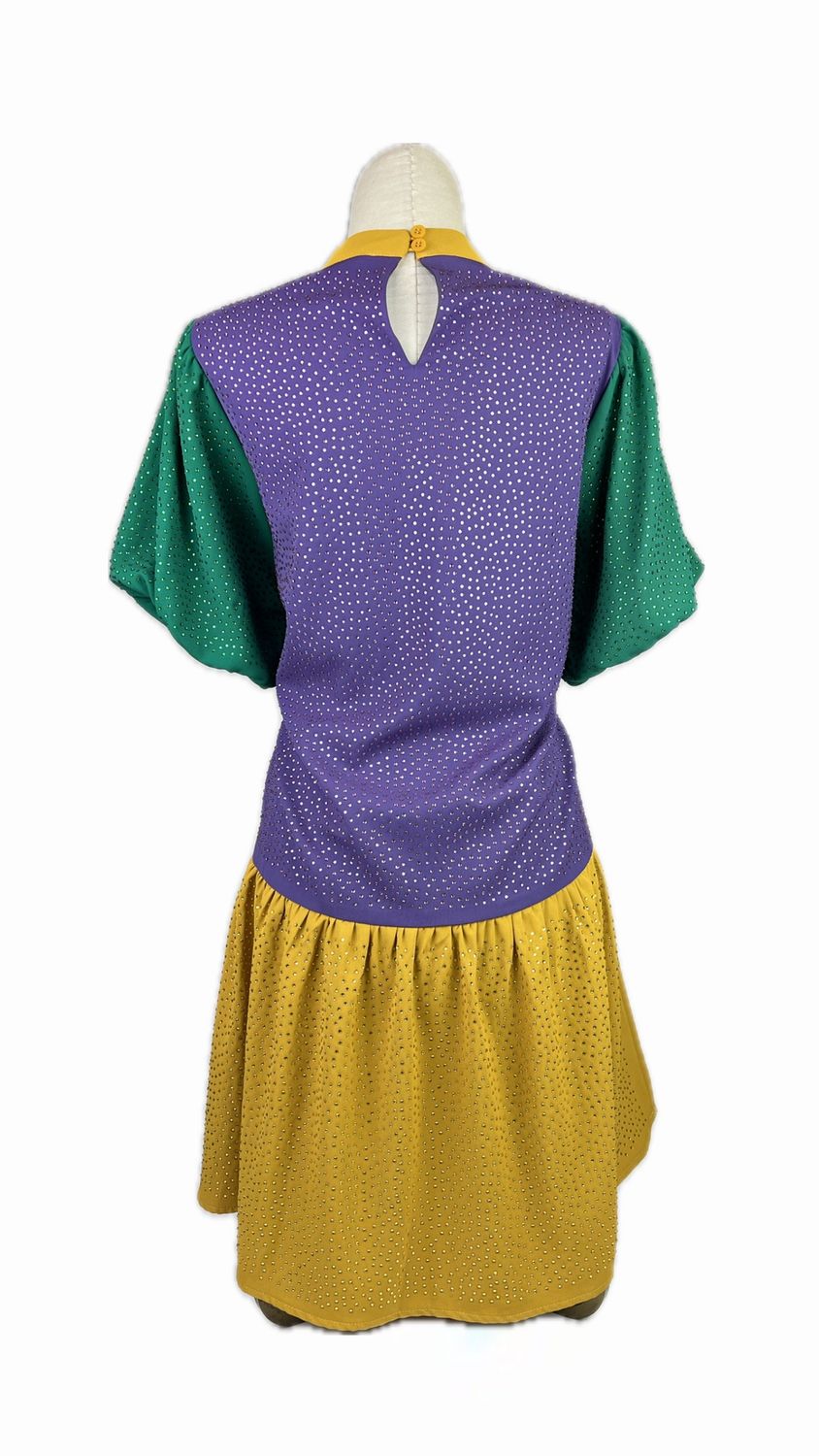 Mardi Gras Puff Sleeve Rhinestone Dress, Size: Medium
