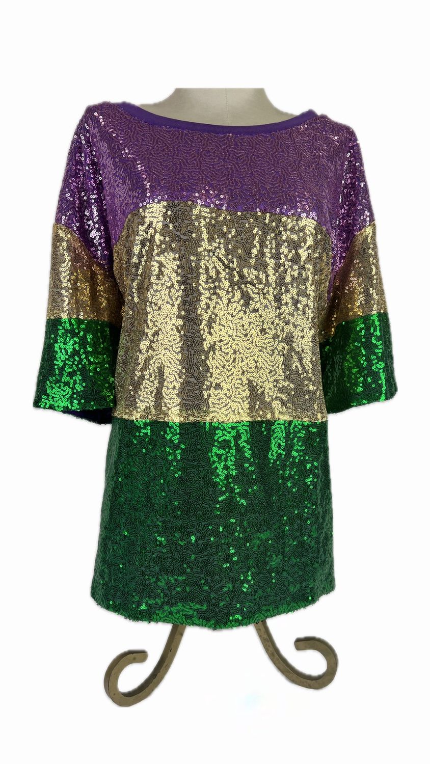 Mardi Gras Sequin Color Block Half Sleeves Top (Each), Size: Medium