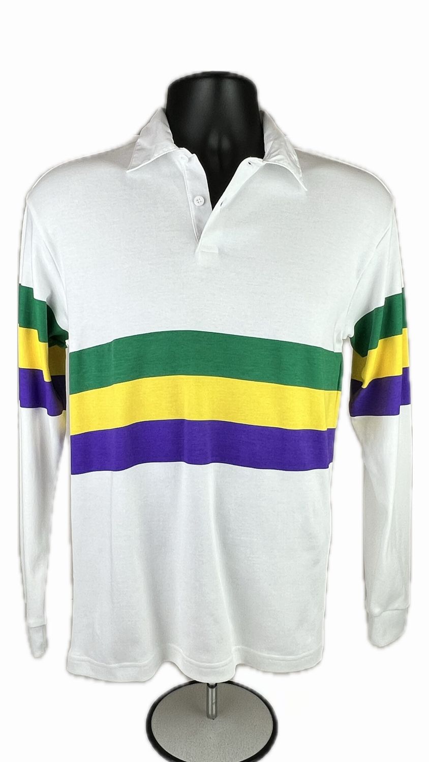 Purple, Green, and Gold Long Sleeve Rugby Shirt, Size: Small (Each)