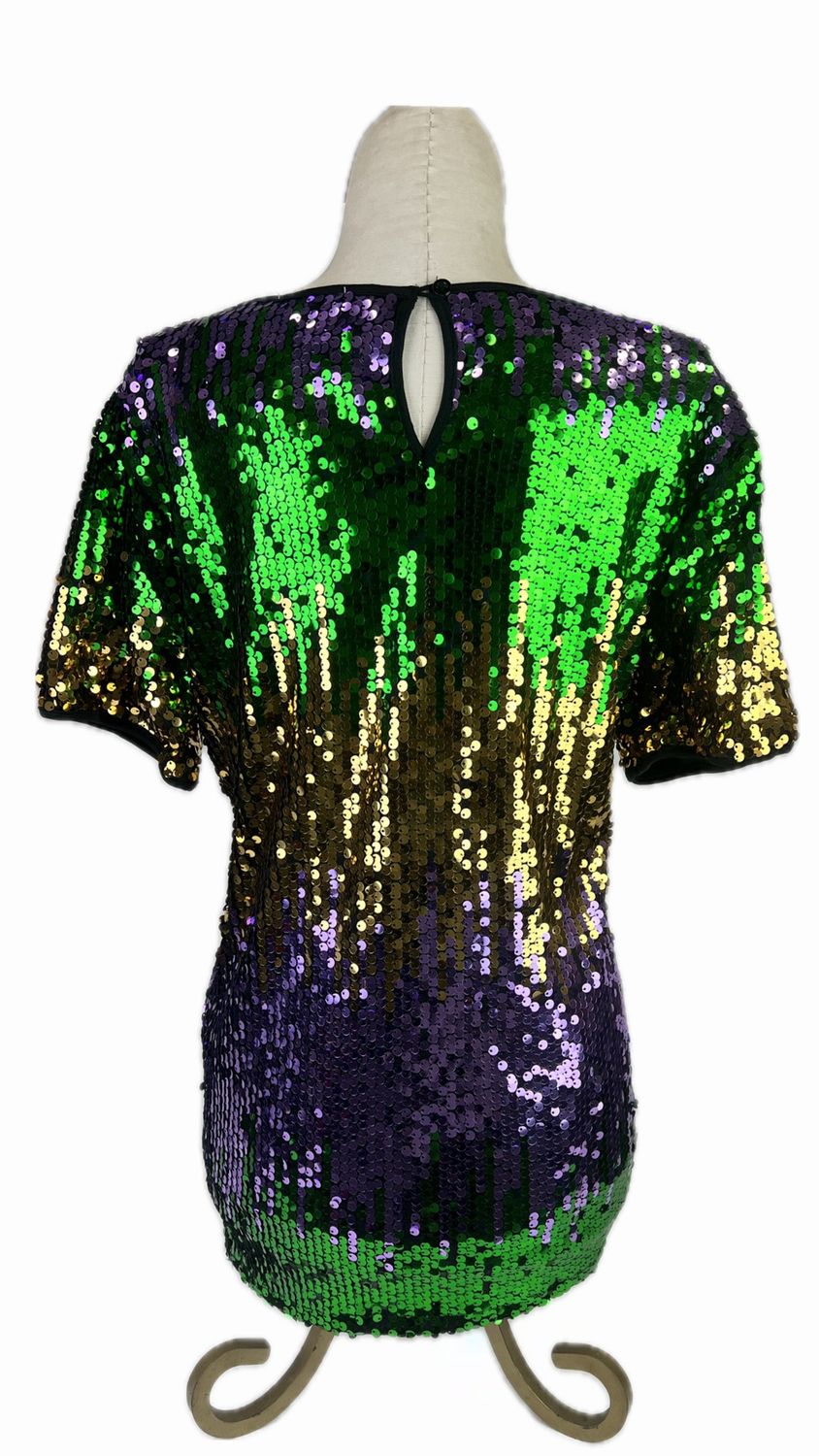 Mardi Gras Color Block Sequin Top, Size: Small