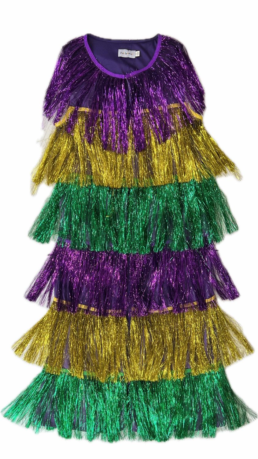 Mardi Gras Tiered Tinsel Fringe Long Vest, Size: Medium