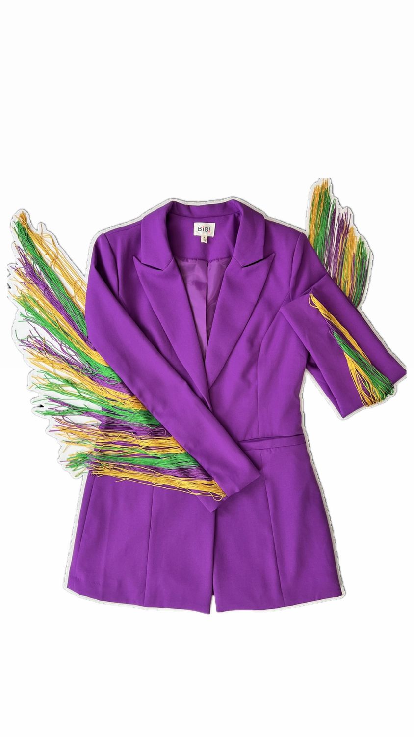 Mardi Gras Color Fringed Sleeve Single Purple Blazer, Size: Small