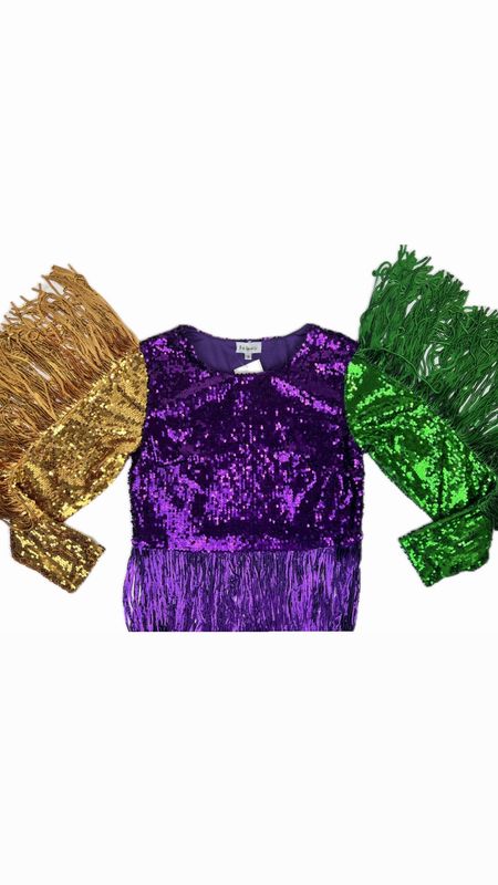 Mardi Gras Fringe Detailed Sequins Crop Top