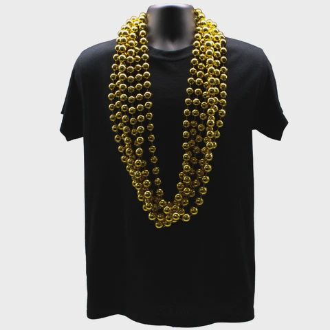 48" 18mm Round Mardi Gras Beads - Case (5 Dozen), Color: Metallic Gold