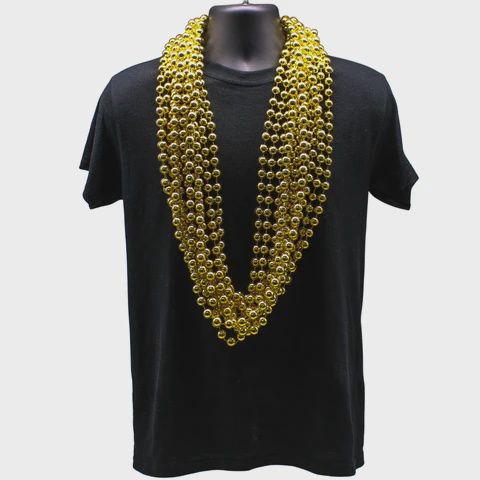 48" 14mm Round Mardi Gras Beads - Case (10 Dozen), Color: Metallic Gold