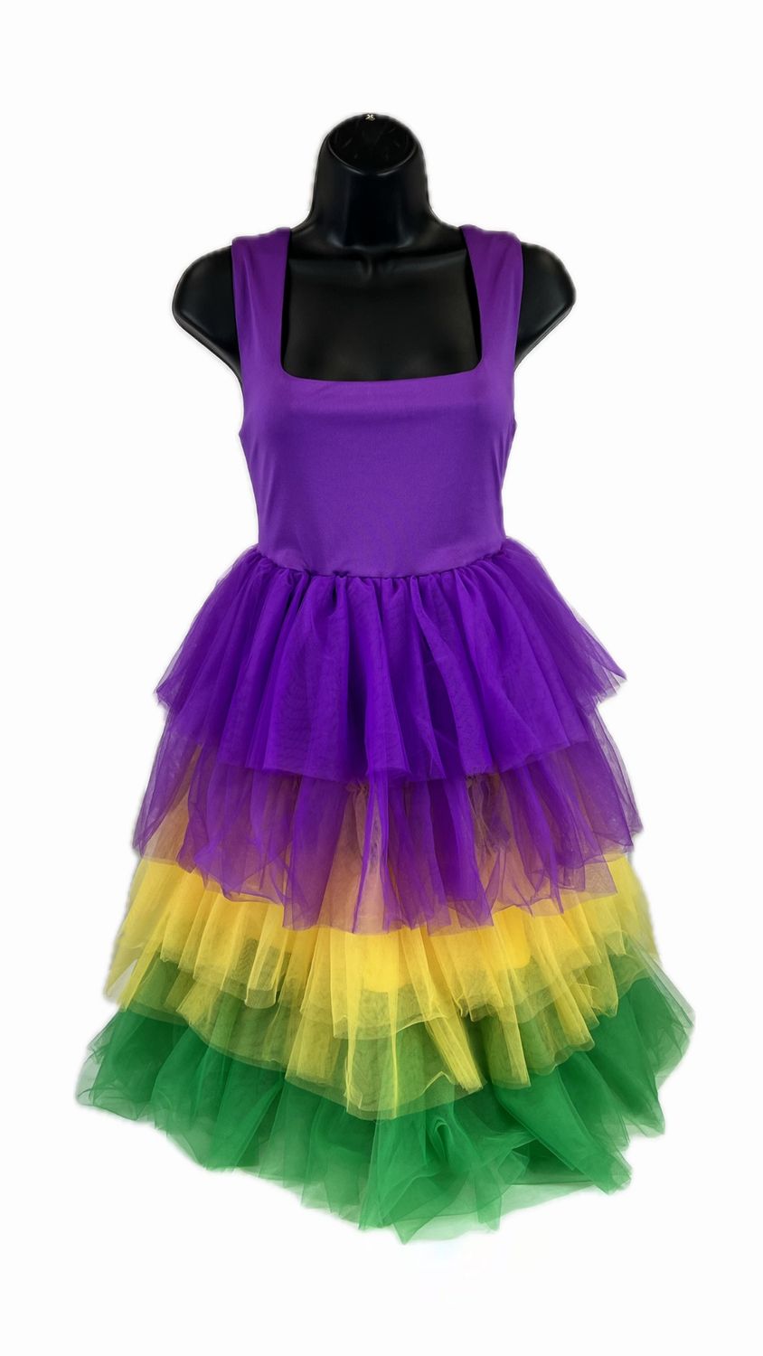 Mardi Gras Color Block Layered Mesh Tiered Dress, Size: Medium