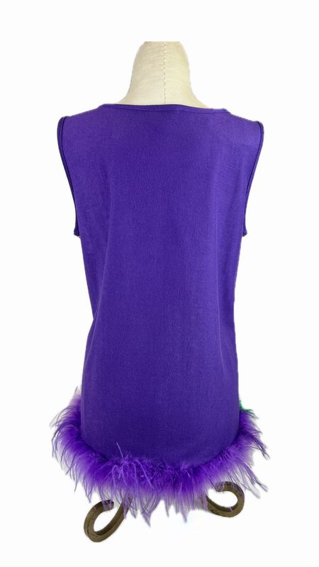 Mardi Gras Color Block Faux Feather Hem Sequin Front Top