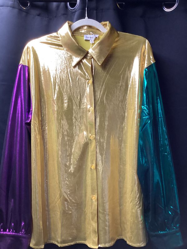 Mardi Gras Metallic Silky Shirt Top