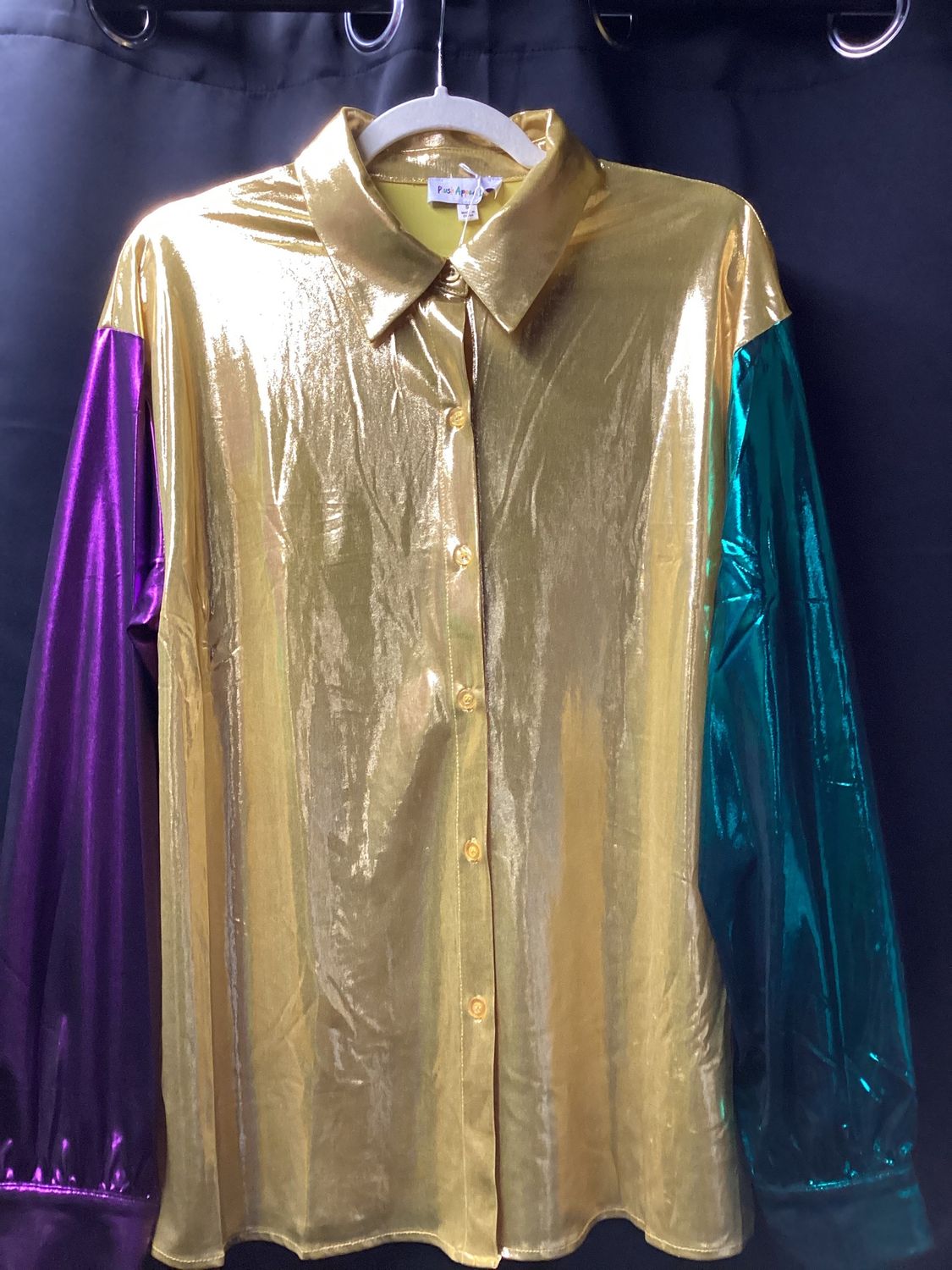 Mardi Gras Metallic Silky Shirt Top, Size: Small