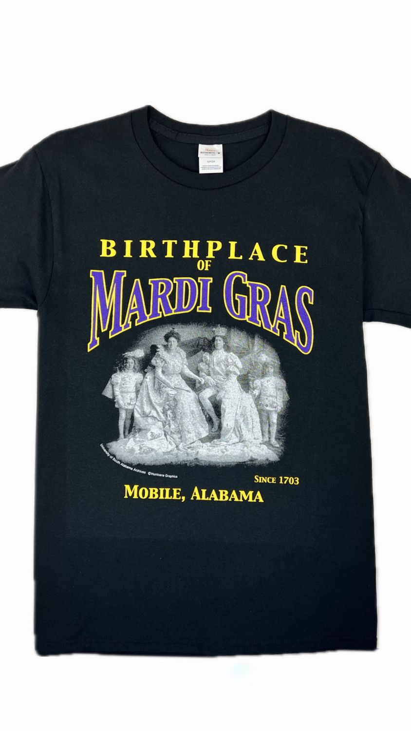 Birthplace of Mardi Gras Tee Black Short Sleeve, Size: Small