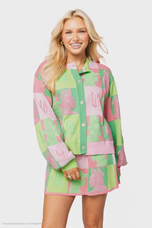 Licensed Pink &amp; Green Colorblock Glinda &amp; Elphaba Profile Cardigan