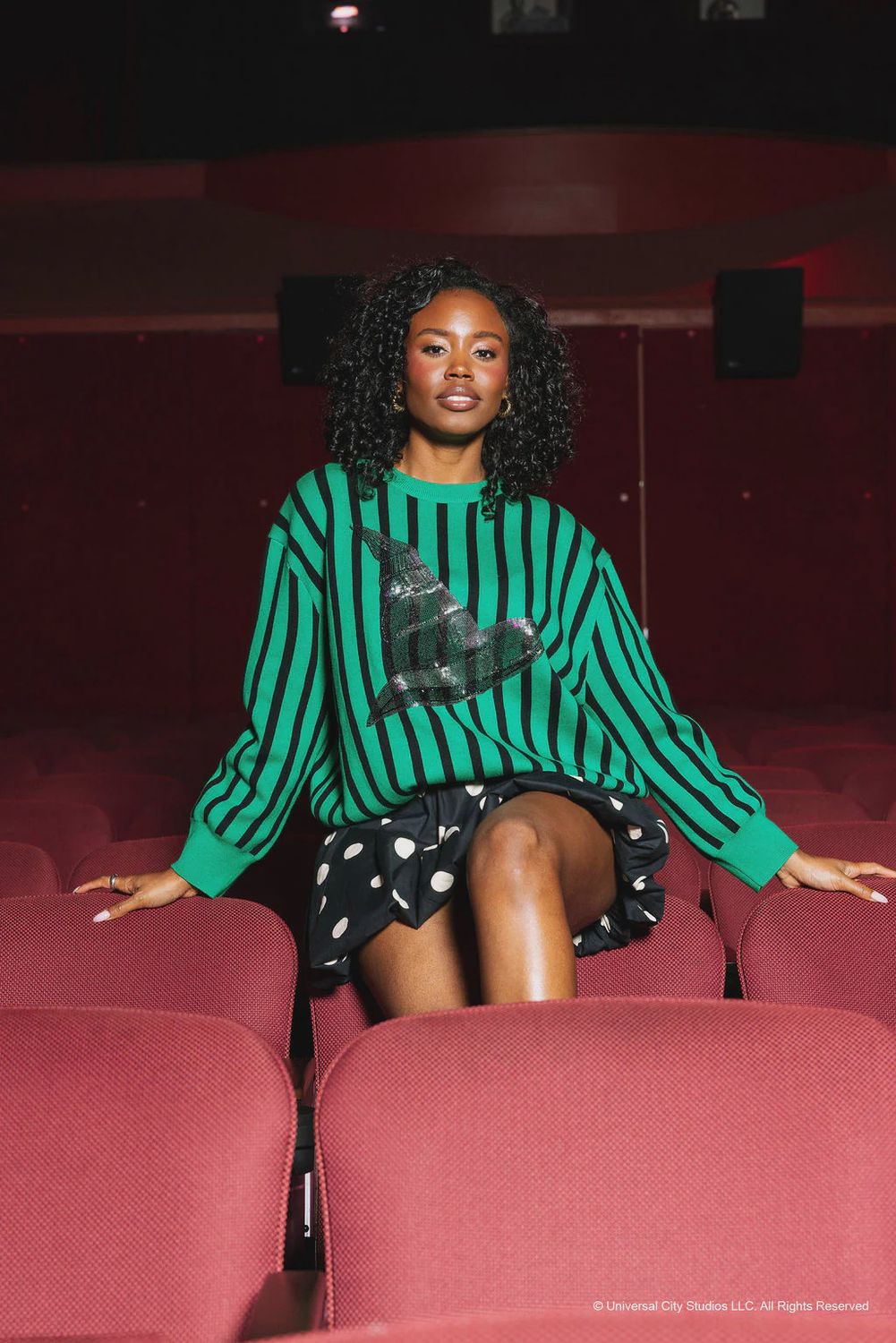 Licensed Green &amp; Black Striped Elphaba Hat Sweater