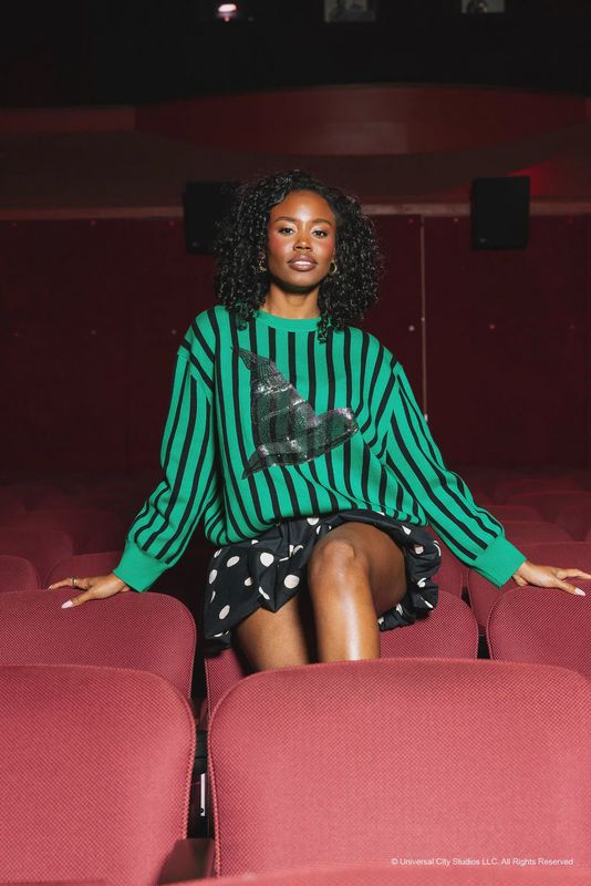 Licensed Green &amp; Black Striped Elphaba Hat Sweater