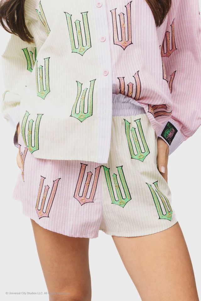 Licensed Green, Pink &amp; Lavender Wicked Cotton Button Down Top