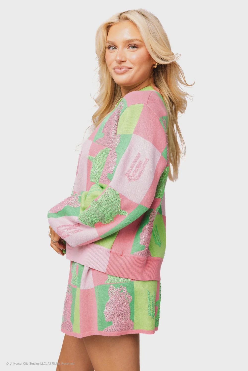 Licensed Pink &amp; Green Colorblock Glinda &amp; Elphaba Profile Cardigan
