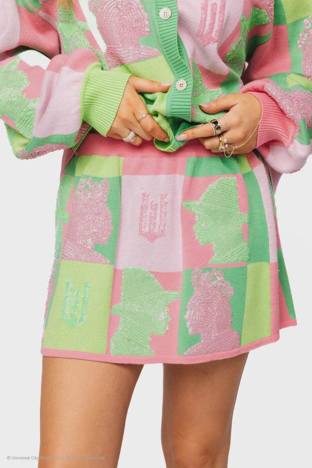 Licensed Pink &amp; Green Colorblock Glinda &amp; Elphaba Profile Skirt