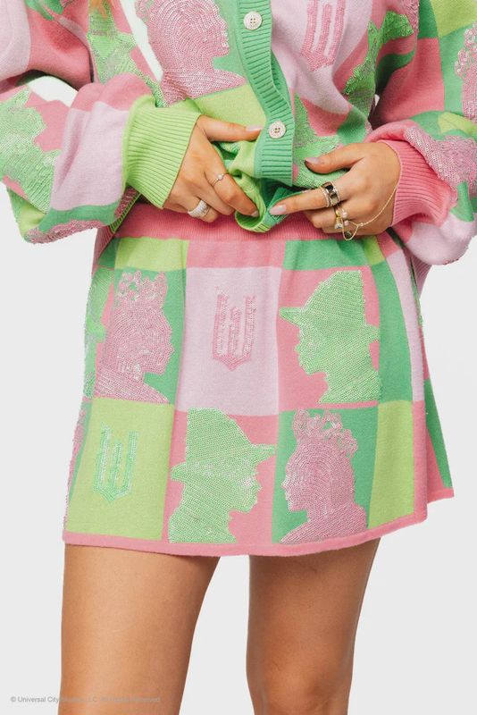 Licensed Pink &amp; Green Colorblock Glinda &amp; Elphaba Profile Skirt