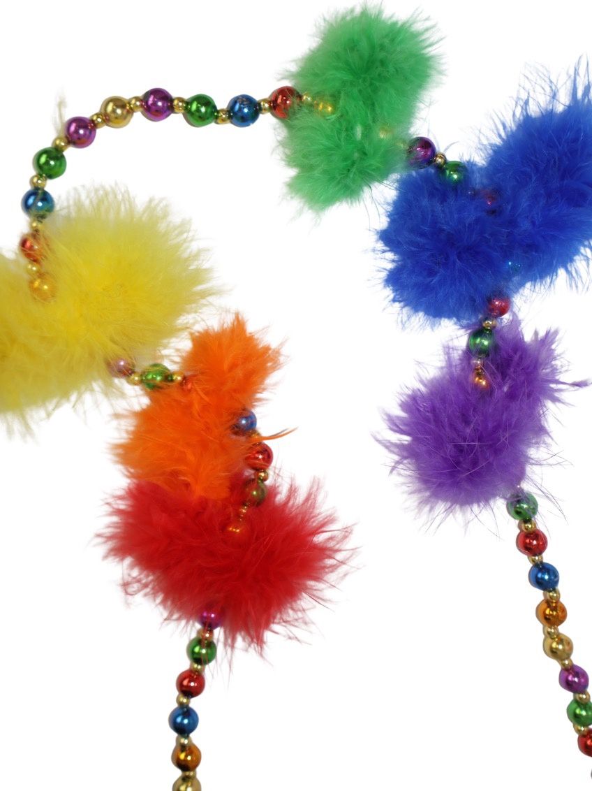 48" 12mm Multicolor Metallic Necklace with Multicolor Feather Inserts single