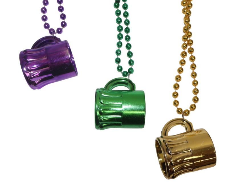 Purple, Green and Gold Assorted Beer Mug Necklace single