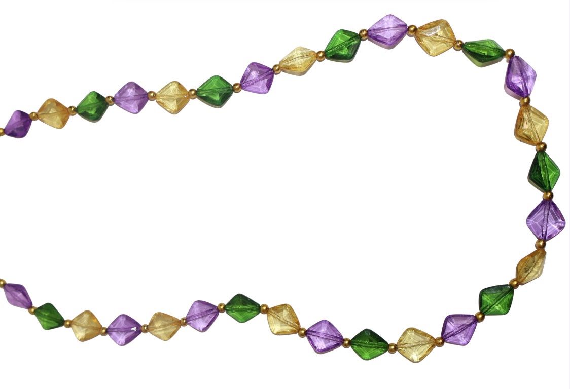 40" Acrylic Purple, Green and Gold Small Diamond Bead Necklace single