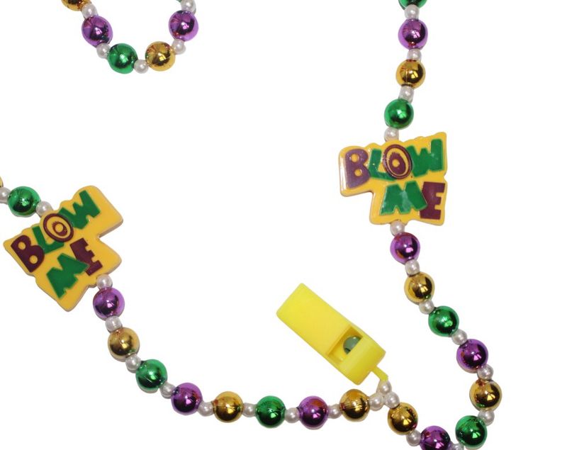48&quot; 12mm Metallic Purple, Green and Gold Beads with Whistle and Blow Me Necklace single