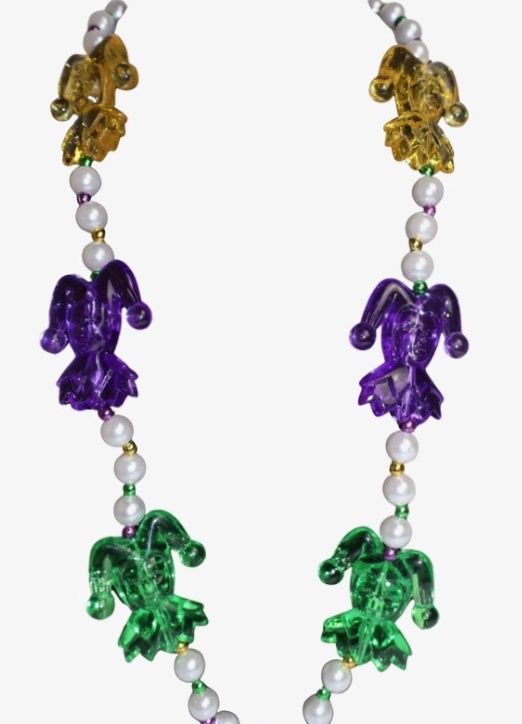 40" Purple, Green and Gold Jester Bead Necklace single