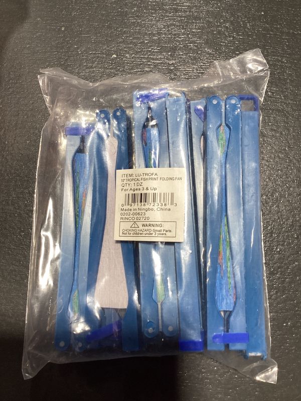 10" Tropical Fish Print Folding Fan (Dozen)