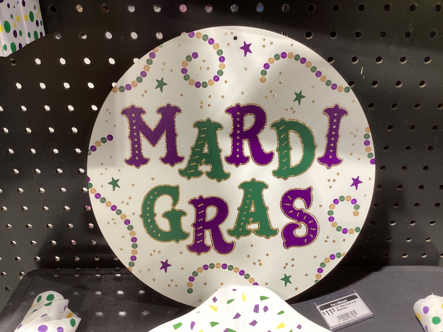 12" Glitter Mardi Gras - Metal Sign
