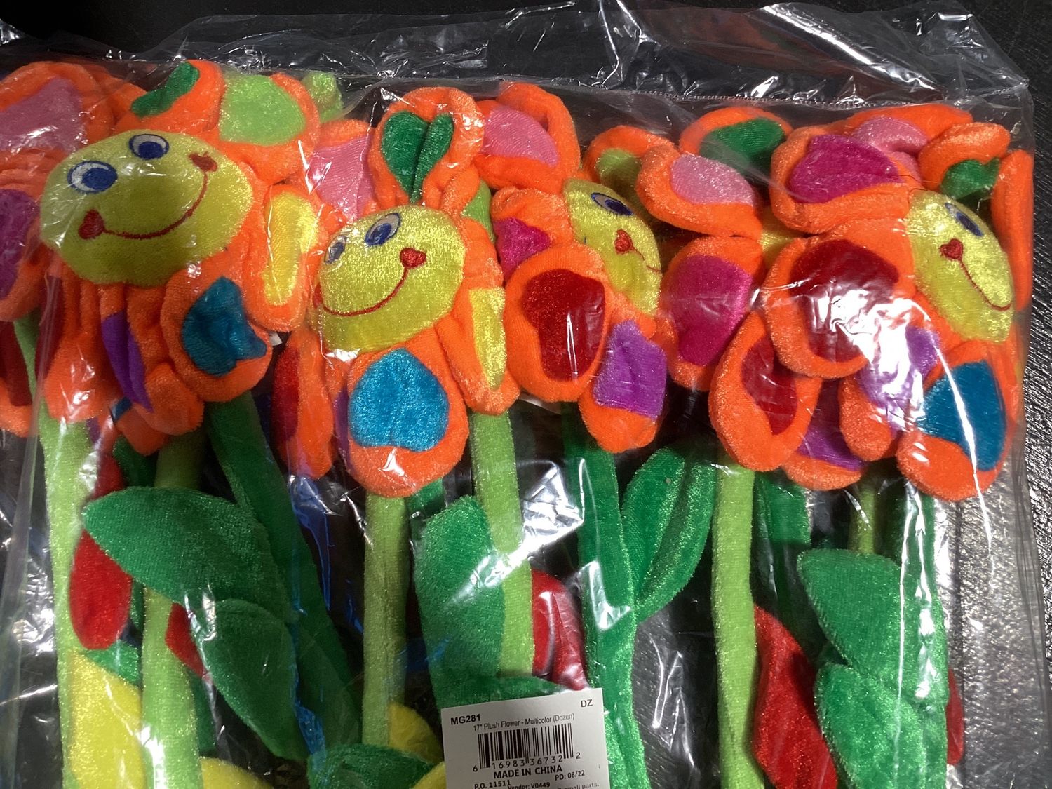 17" Plush Flower - Multicolor (Dozen)